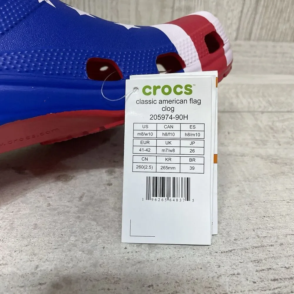 Crocs American Flag Clogs Men 8 Women 10 America Patriotic July 4th Red Blue New - Picture 7 of 10